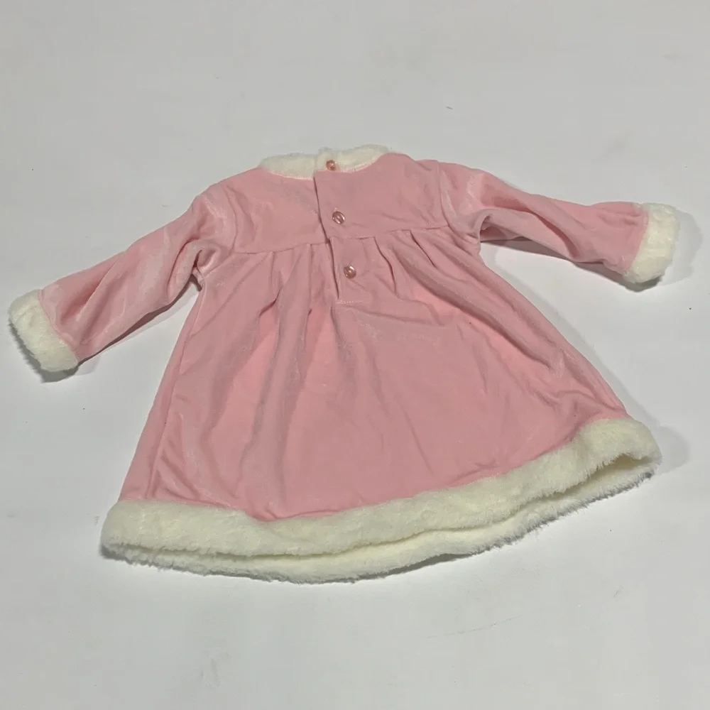 Pink Dress with Snowflake Design Faux Fur Dress Velvet 6-9 months‎ 4267